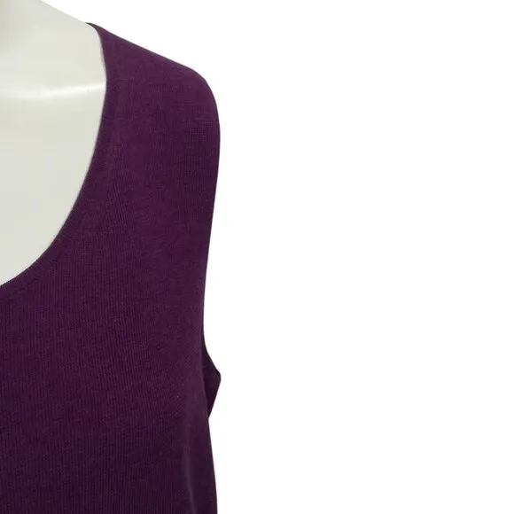 Eileen Fisher Purple Sleeveless 100% Merino Wool Tank Top Sweater Size XL