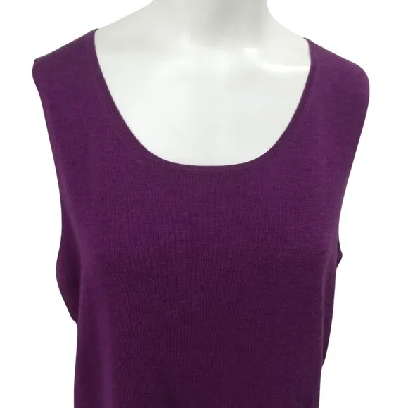 Eileen Fisher Purple Sleeveless 100% Merino Wool Tank Top Sweater Size XL