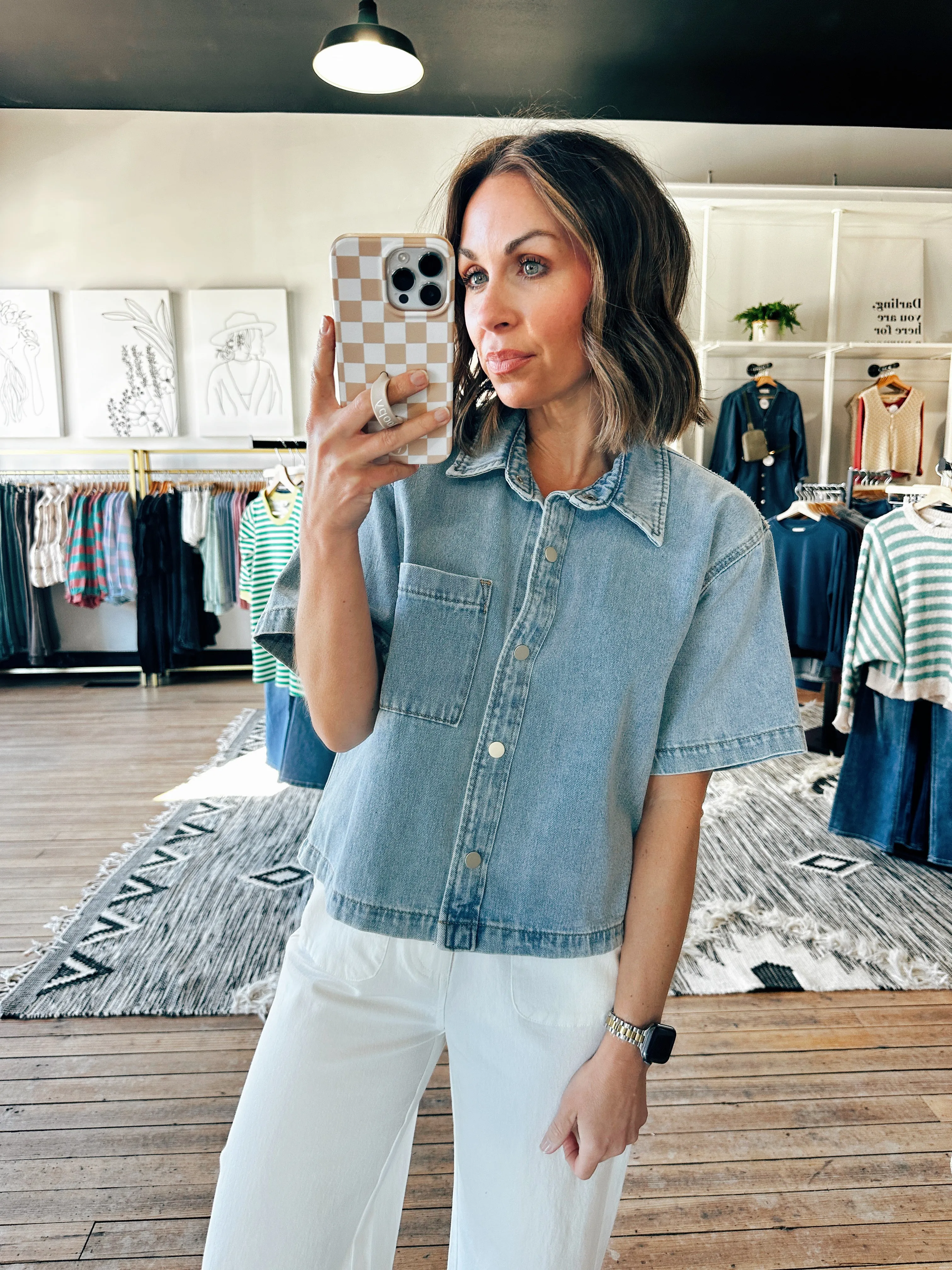 Eloise Boxy Denim Button-Up Shirt