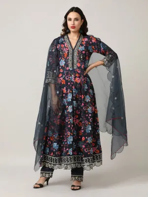 Embroidered Floral Flared Kurta Sets With Dupatta