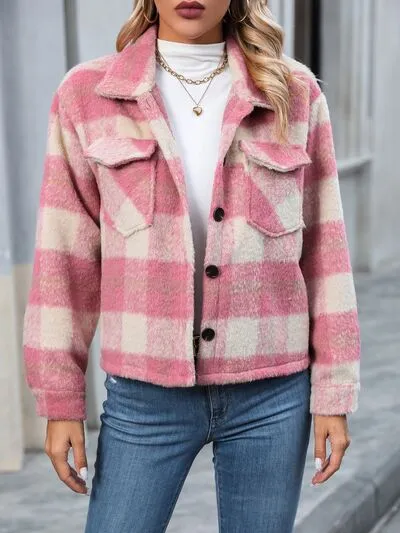 Emiko Plaid Button Up Dropped Shoulder Jacket