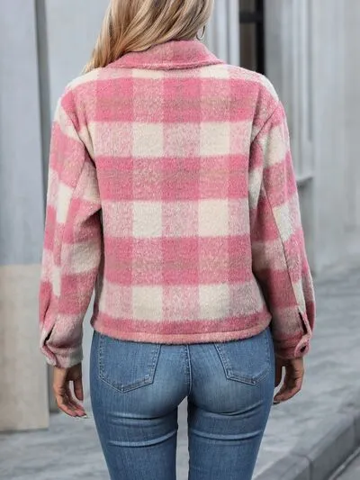 Emiko Plaid Button Up Dropped Shoulder Jacket