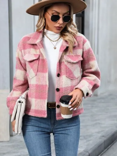 Emiko Plaid Button Up Dropped Shoulder Jacket