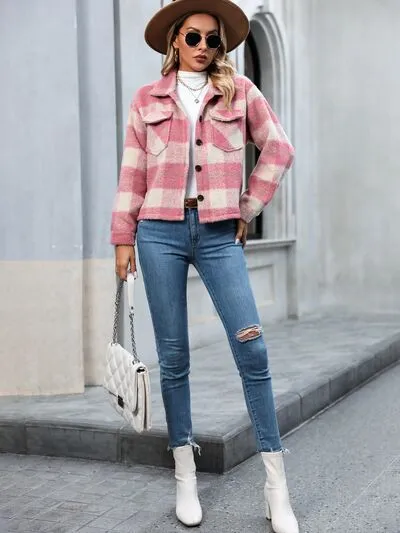 Emiko Plaid Button Up Dropped Shoulder Jacket