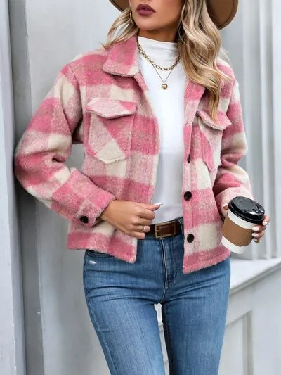 Emiko Plaid Button Up Dropped Shoulder Jacket