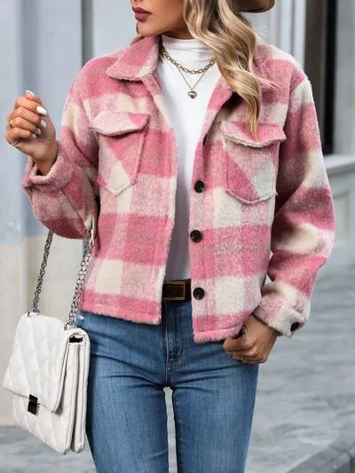 Emiko Plaid Button Up Dropped Shoulder Jacket