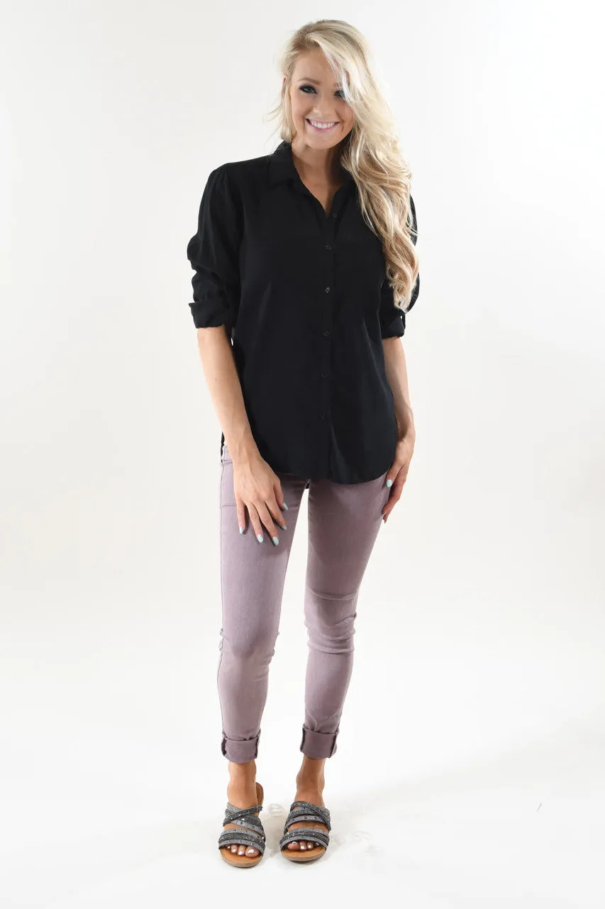 Essential Button Up Top ~ Black
