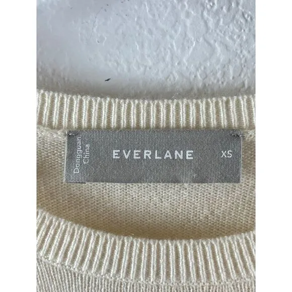 Everlane Cashmere Ribbed Crewneck Pullover Long Sleeve Sweater XS Cream Soft