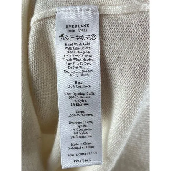 Everlane Cashmere Ribbed Crewneck Pullover Long Sleeve Sweater XS Cream Soft