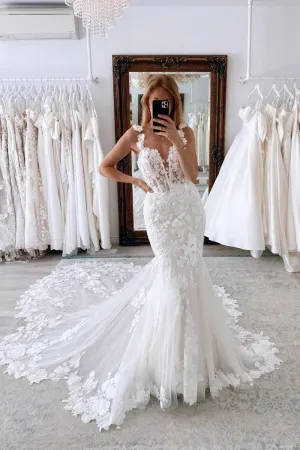 Fairy Mermaid Sweetheart Lace Wedding Dresses with Appliques