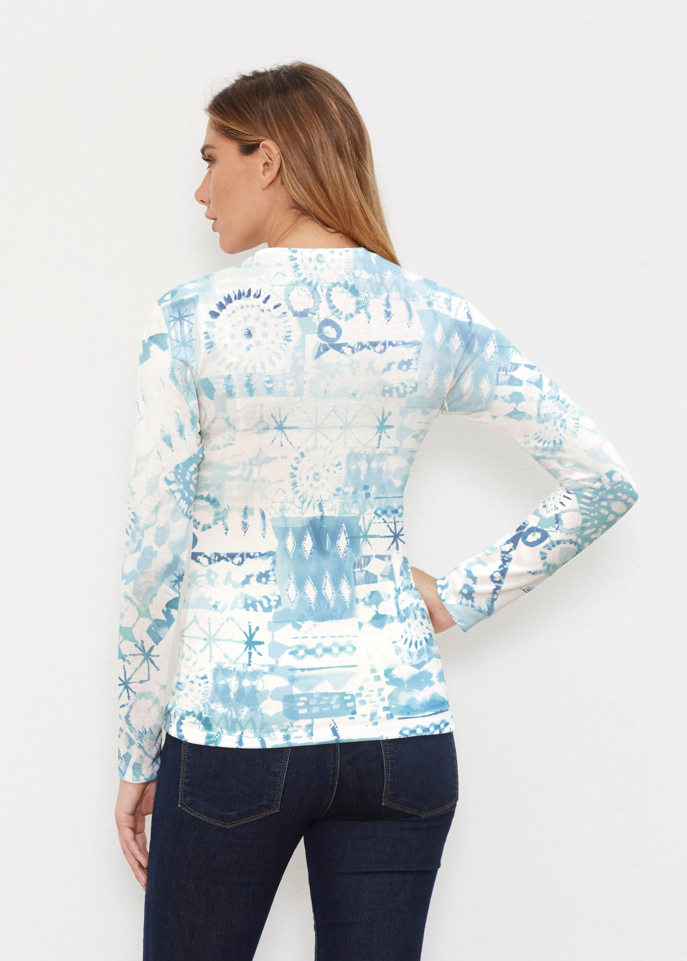 Ferris Wheel Blue (16186) ~ Butterknit Long Sleeve V-Neck Top