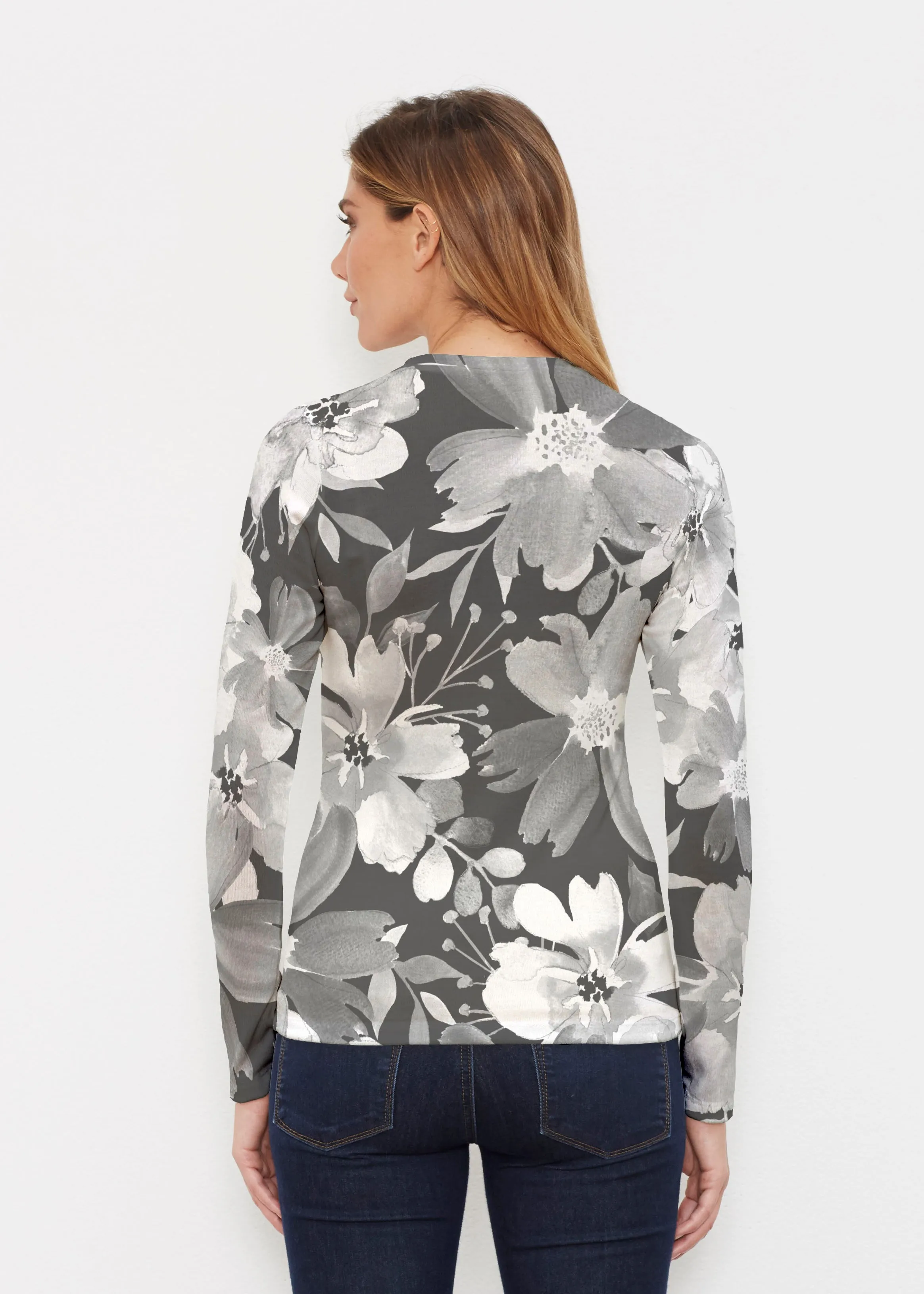 Festive Bloom Black (8174) ~ Butterknit Long Sleeve Crew Top
