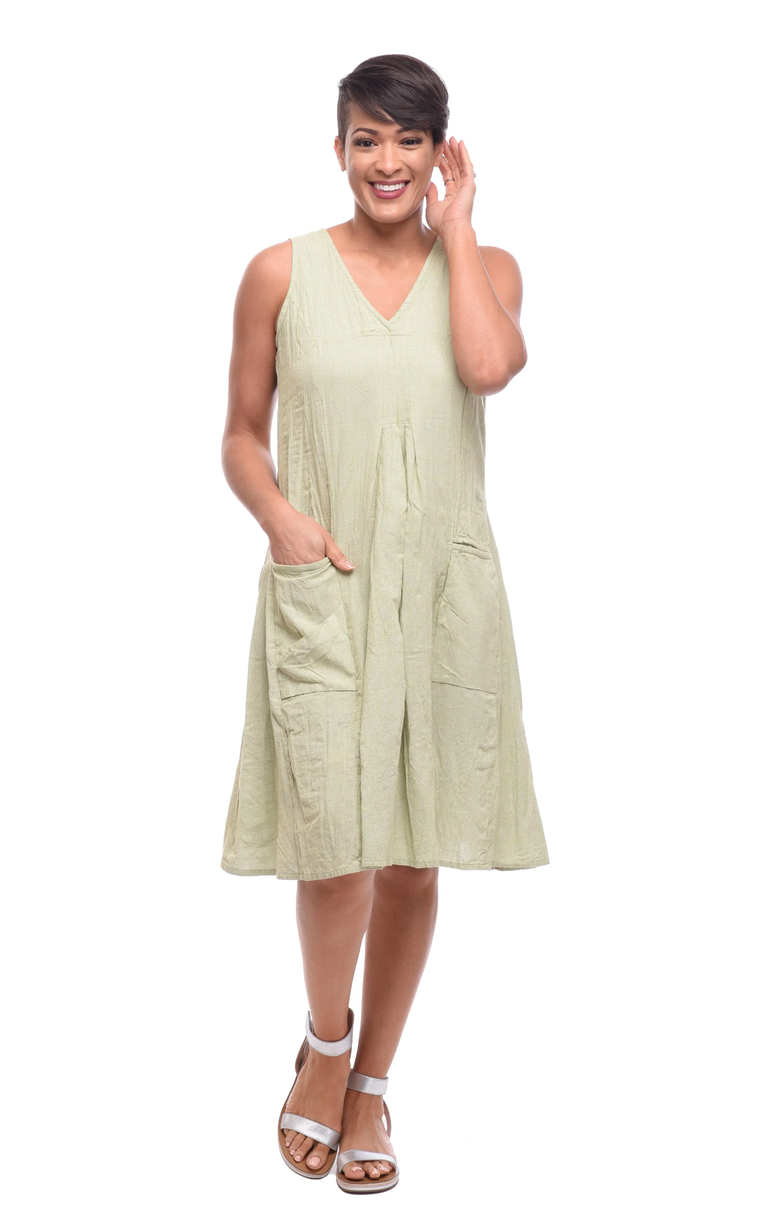 FINAL SALE CV656 Poppie Dress in Green White Houndstooth*