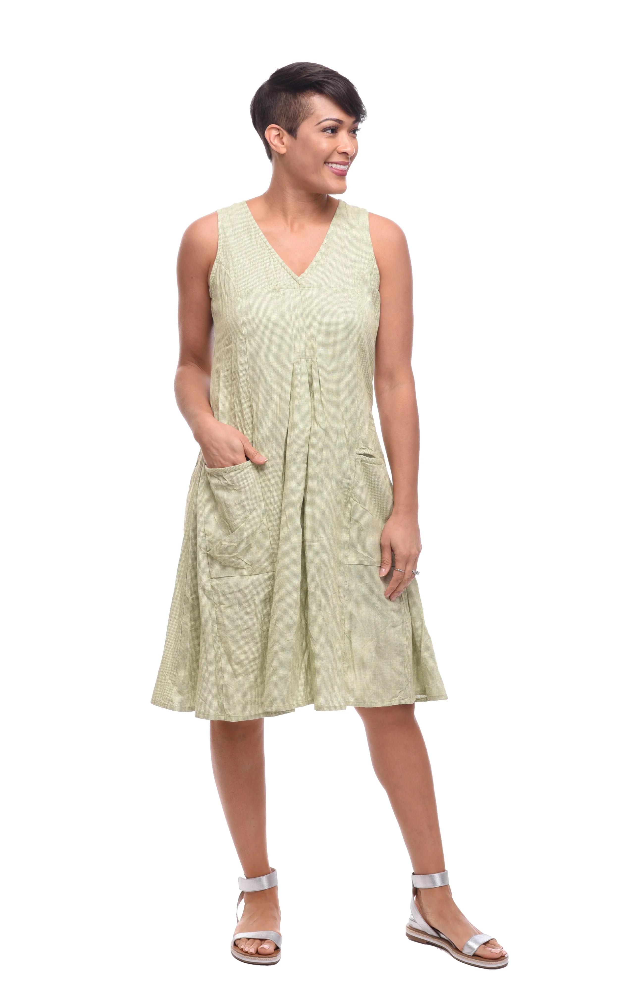 FINAL SALE CV656 Poppie Dress in Green White Houndstooth*