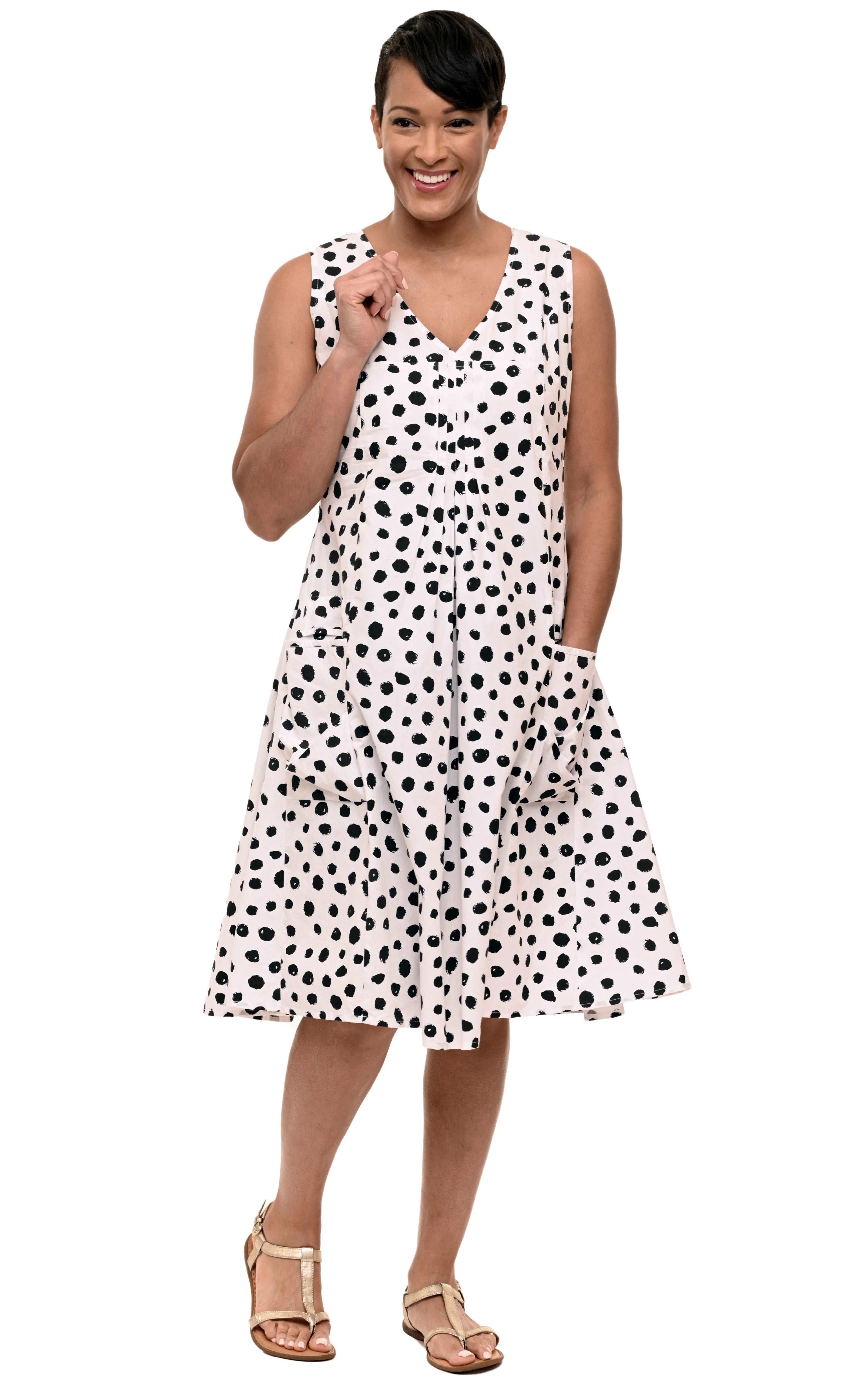 FINAL SALE CV656 Poppie Dress in White Doodle Dot*