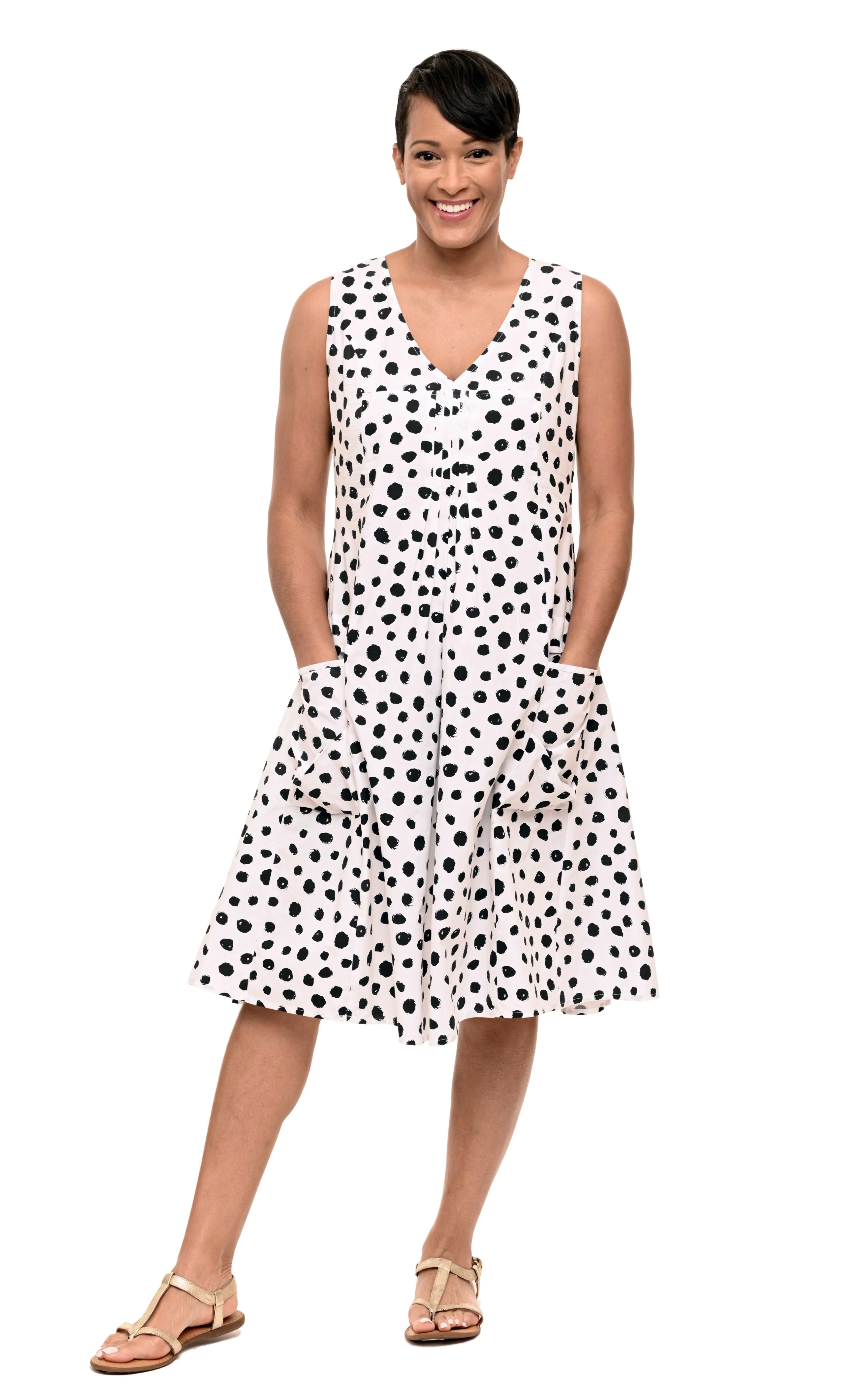 FINAL SALE CV656 Poppie Dress in White Doodle Dot*