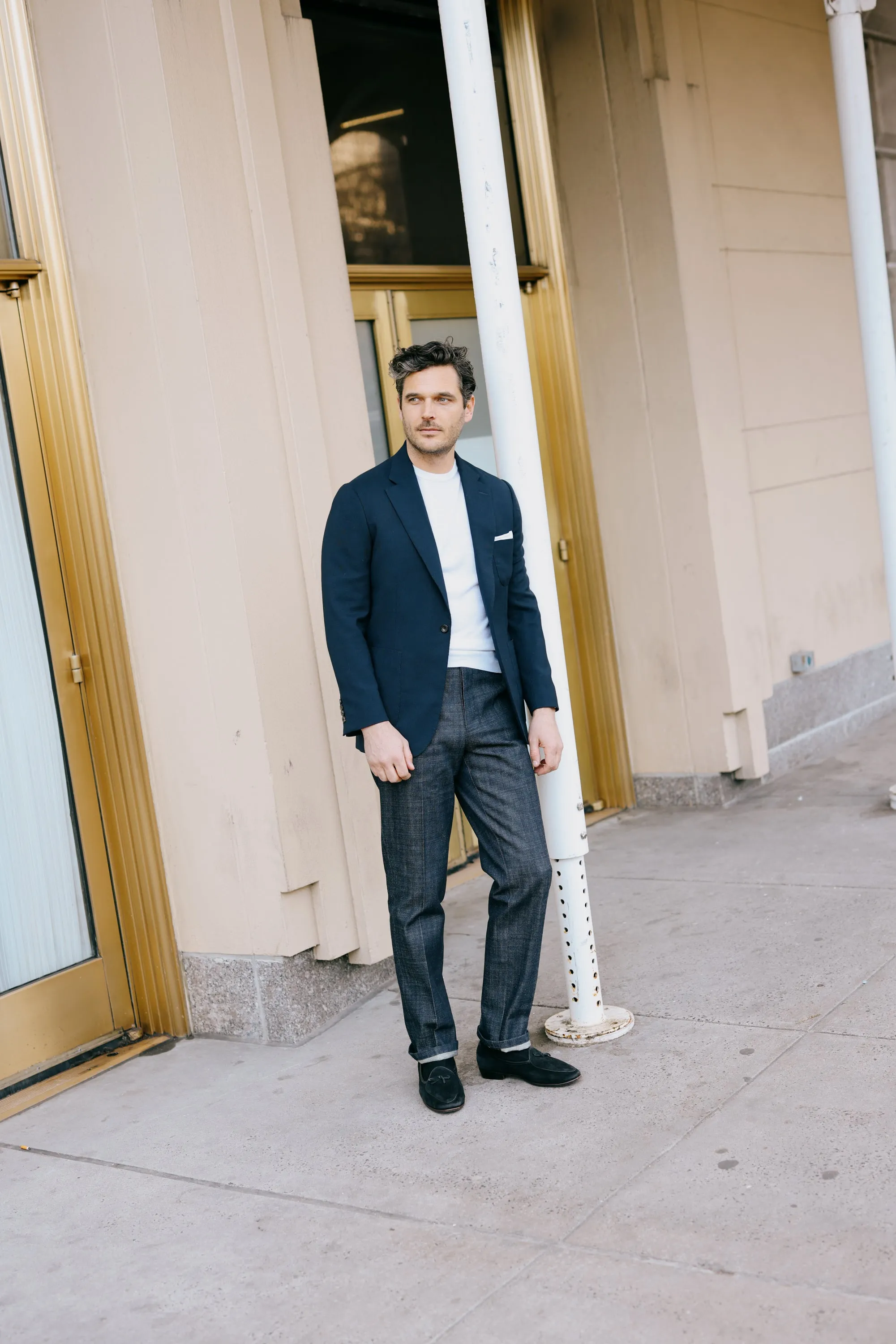 Flat front Trouser in Indigo Denim