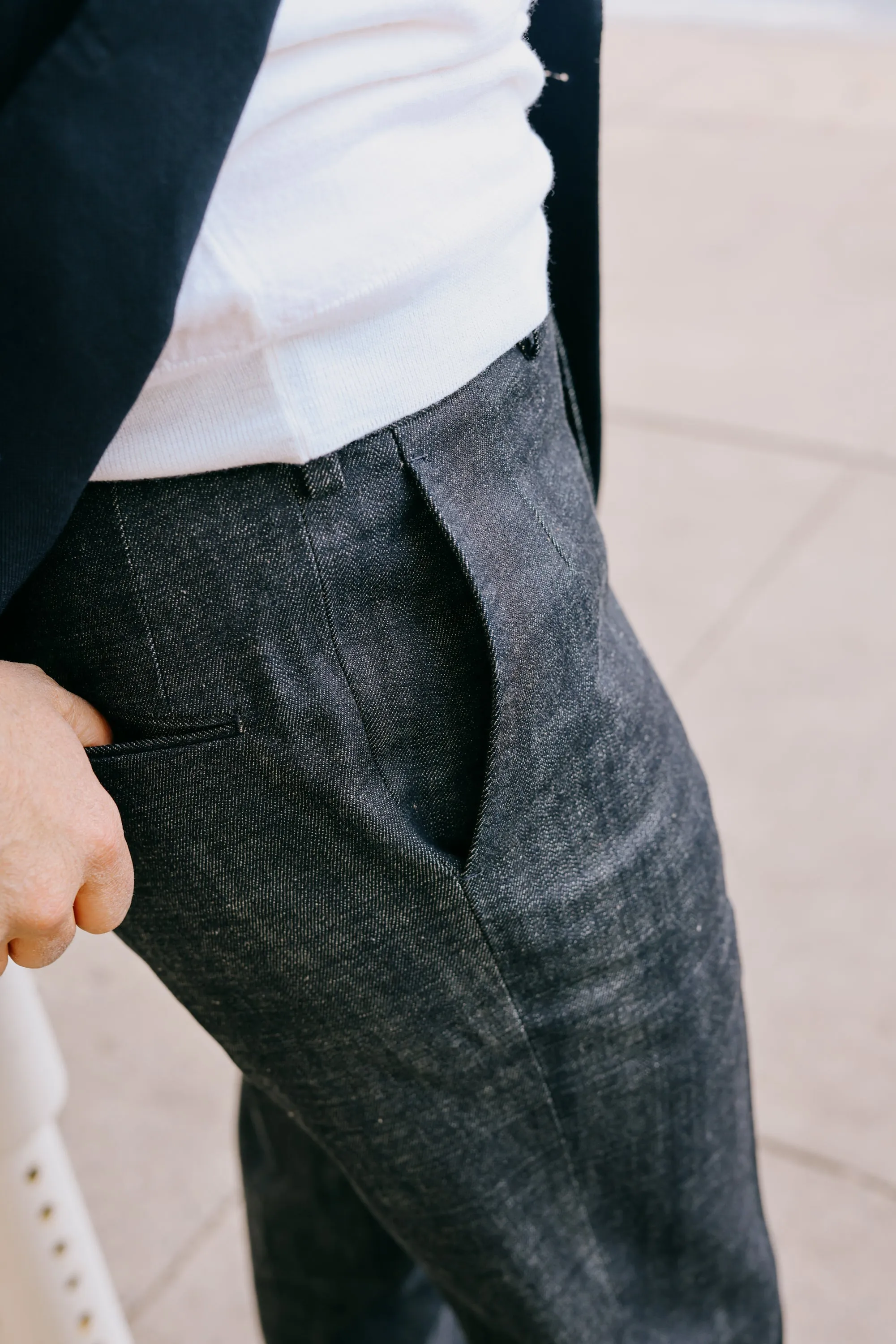 Flat front Trouser in Indigo Denim