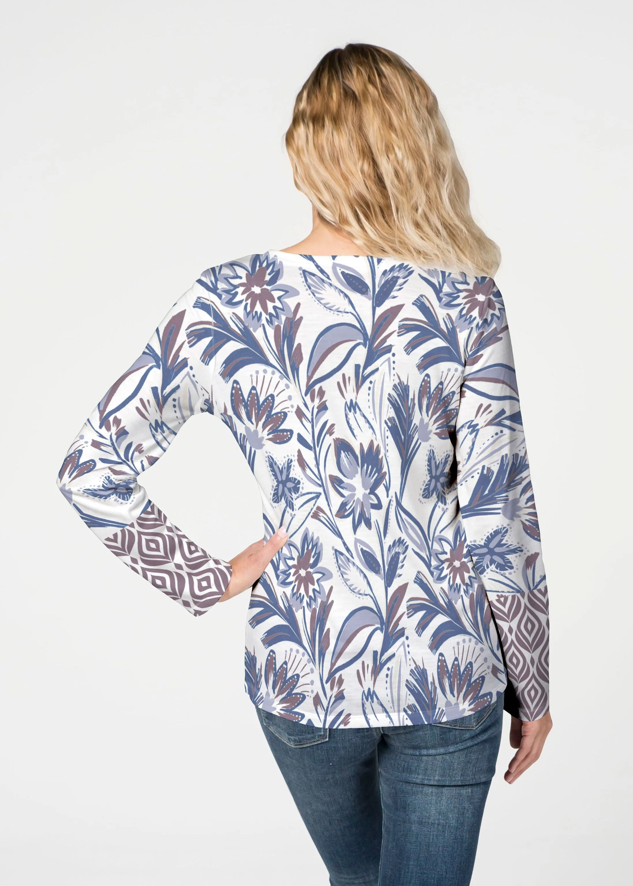 Floral Buds (8015) ~ French Terry V-neck Top