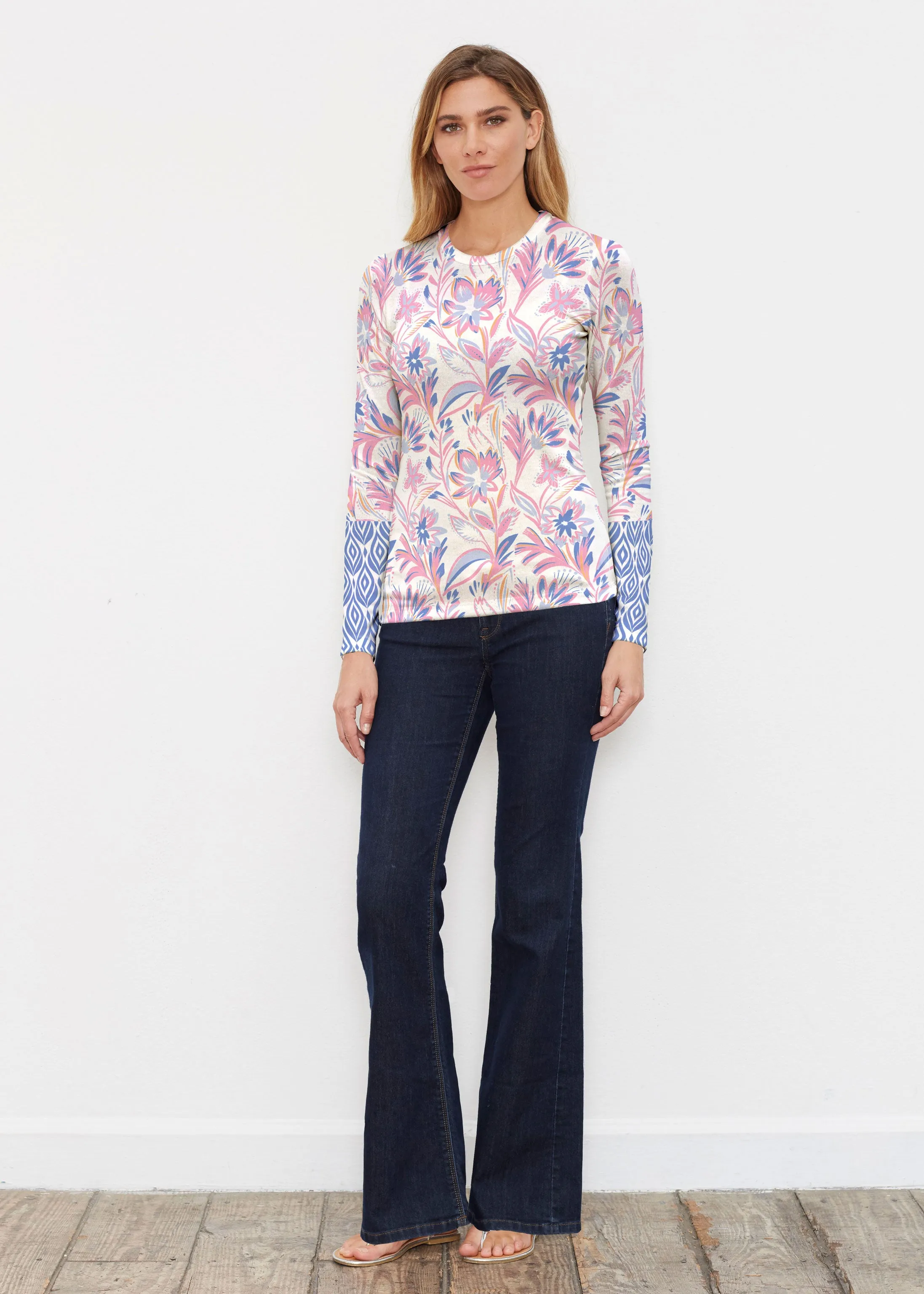 Floral Buds Pink (8032) ~ Butterknit Long Sleeve Crew Top