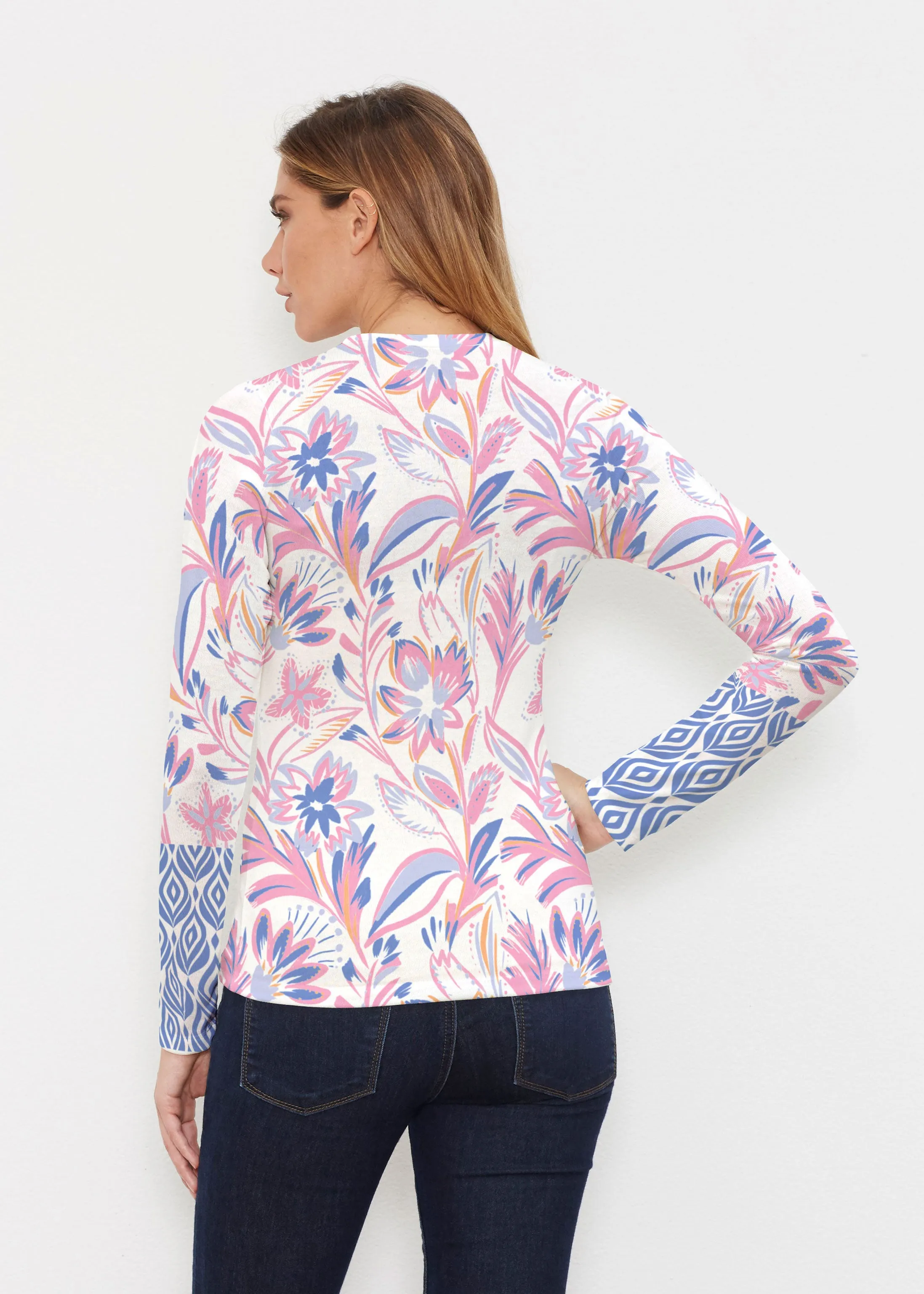 Floral Buds Pink (8032) ~ Butterknit Long Sleeve V-Neck Top