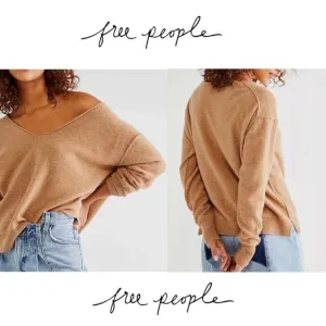 FREE PEOPLE Women’s Camel Harmony 100% Cashmere V-Neck Sweater - XS