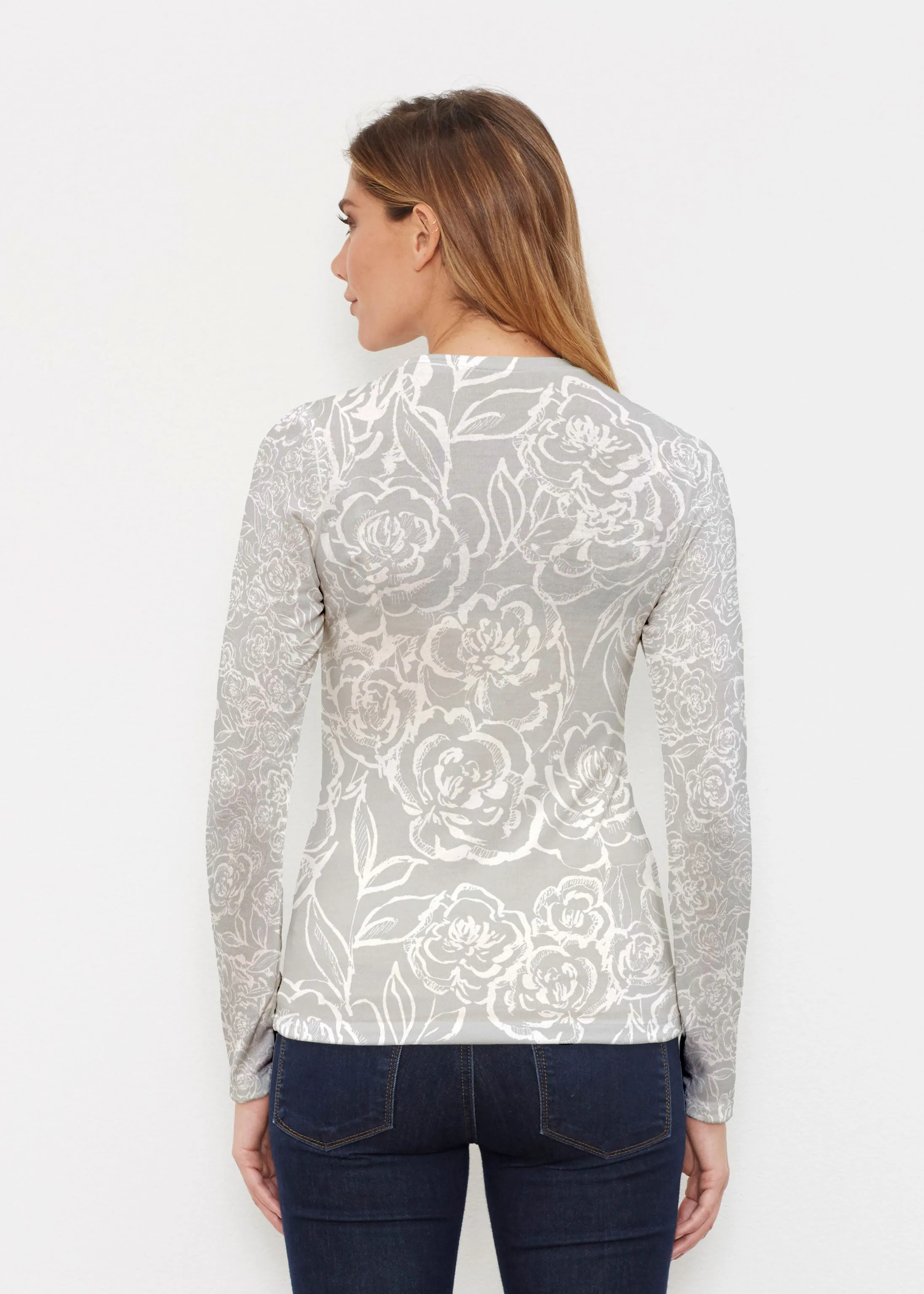 Freehand Floral Grey (7605) ~ Butterknit Long Sleeve Crew Top