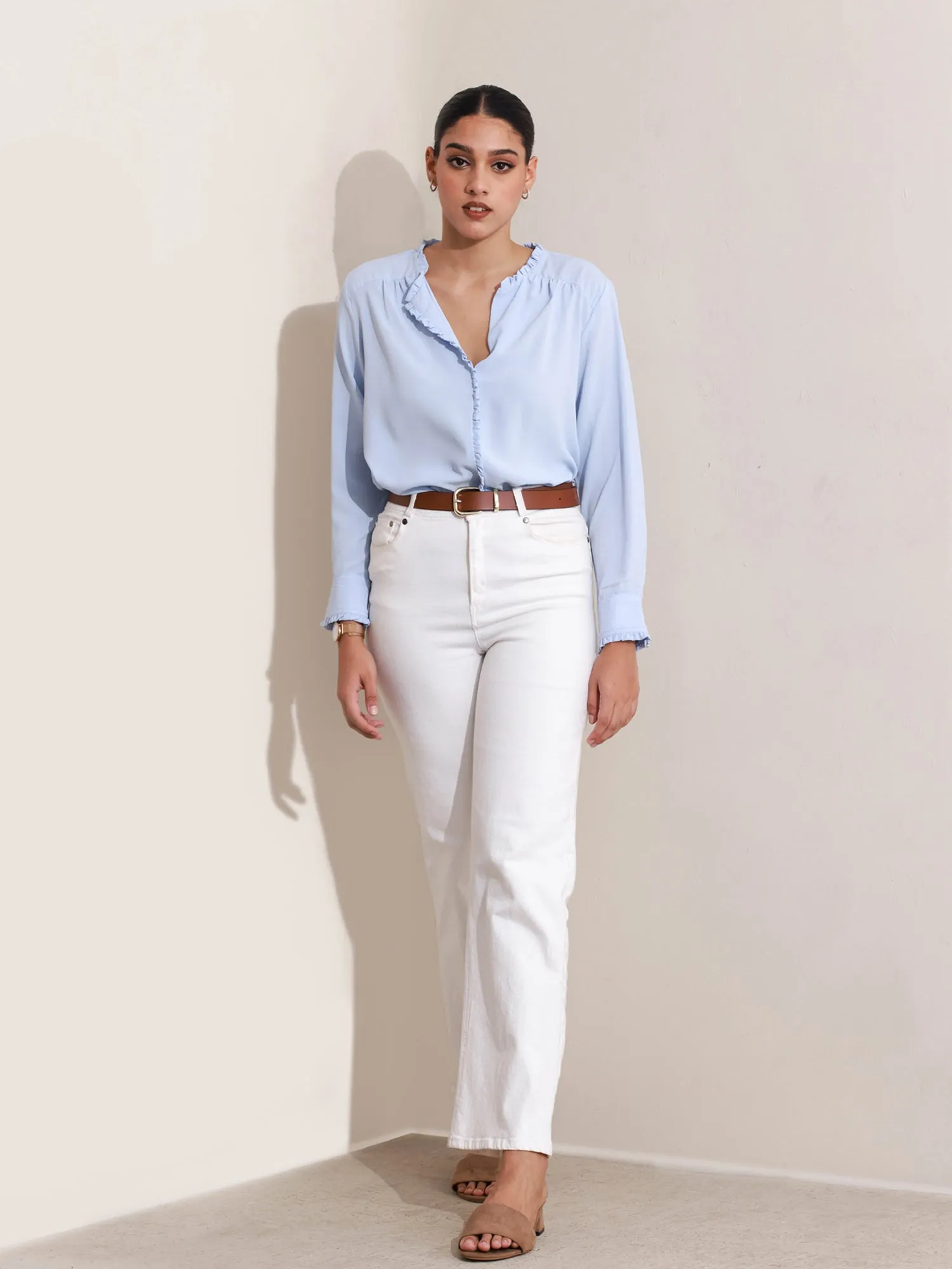 Frill Detailed Long Sleeve Top