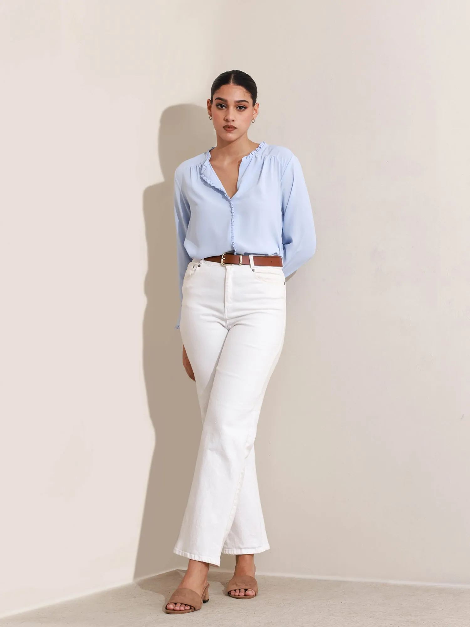 Frill Detailed Long Sleeve Top