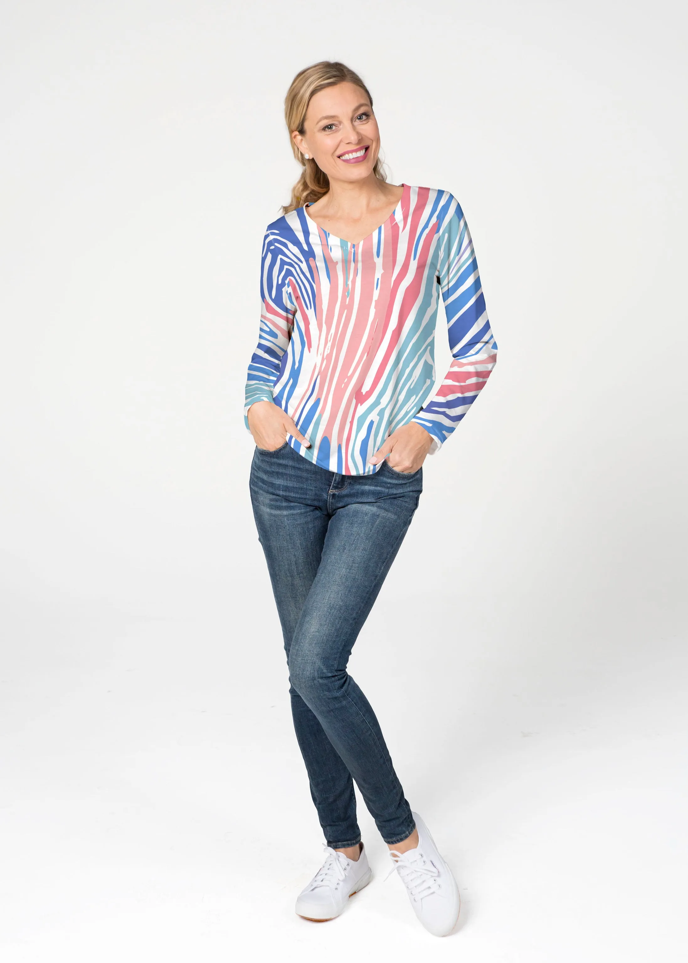 Fruity Stripes (14272) ~ French Terry V-neck Top