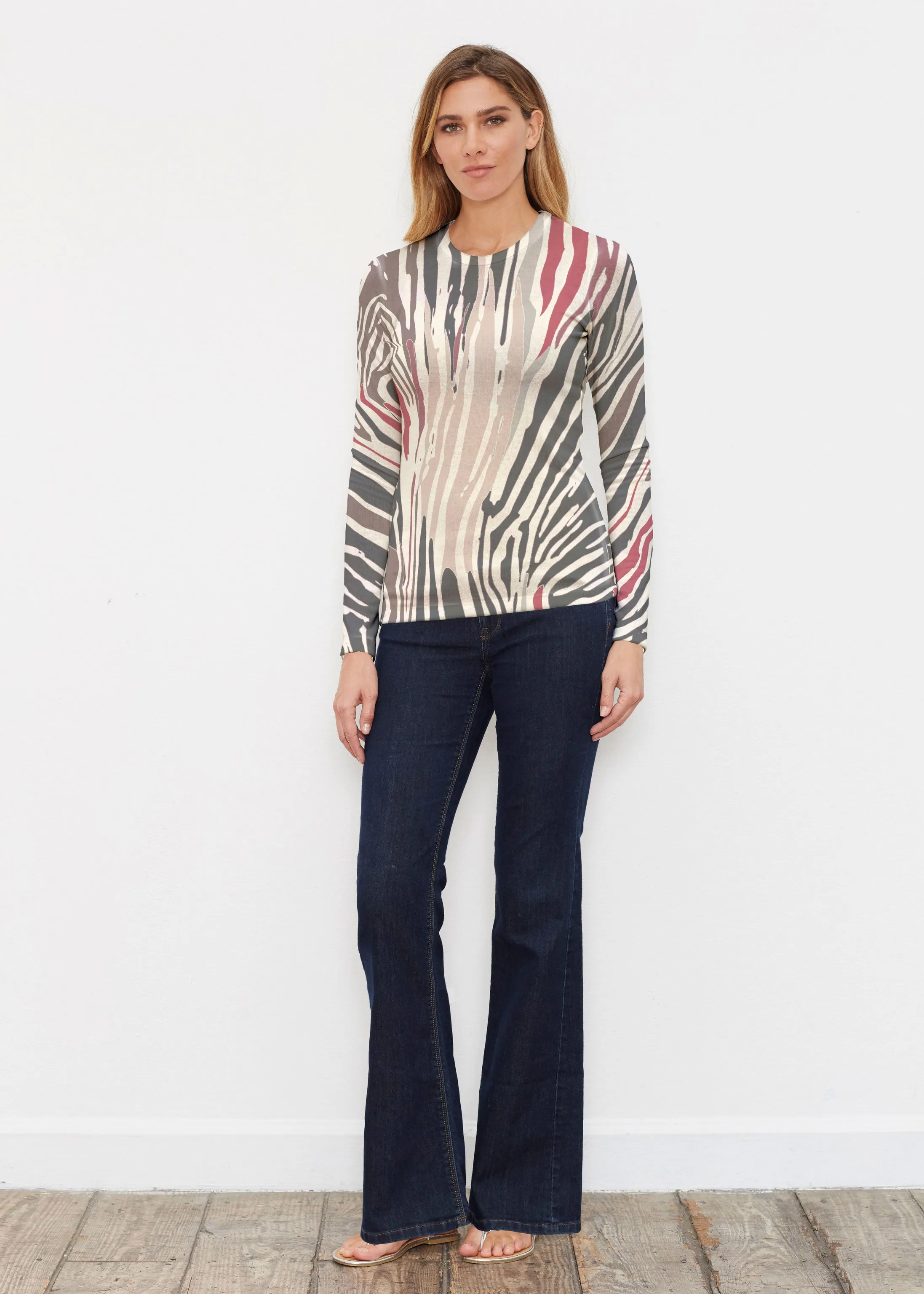 Fruity Stripes Neutral (14305) ~ Butterknit Long Sleeve Crew Top