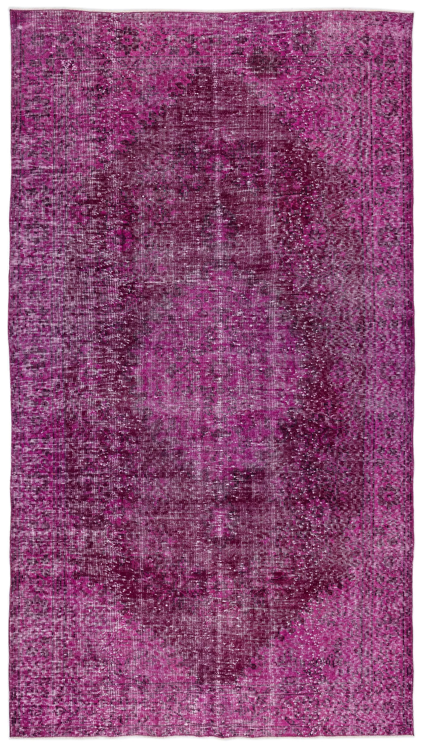 Fuchsia Over Dyed Rug I Traditional Design Rug | Bleached Rug | Office Rug | Turkish Rug | Vintage Rug | Hand Weaving Rug I Wool Rug I  5'11'' x 10'10'' ft 181 x 329 cm