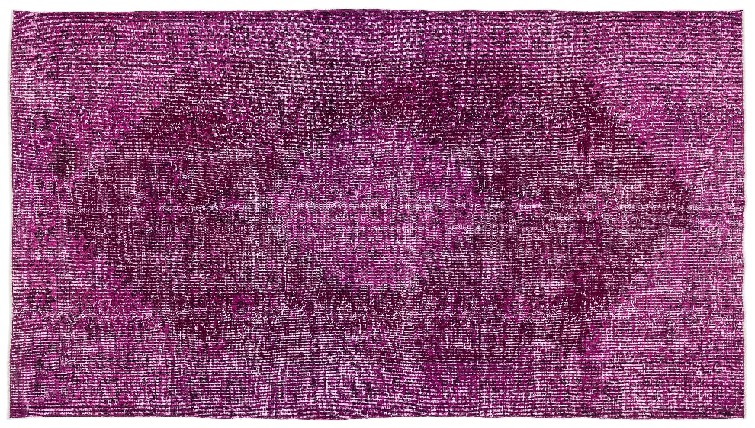 Fuchsia Over Dyed Rug I Traditional Design Rug | Bleached Rug | Office Rug | Turkish Rug | Vintage Rug | Hand Weaving Rug I Wool Rug I  5'11'' x 10'10'' ft 181 x 329 cm