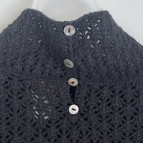 Garnet Hill Silk Cashmere Crochet Sweater Size Small Mock Neck Black Preppy