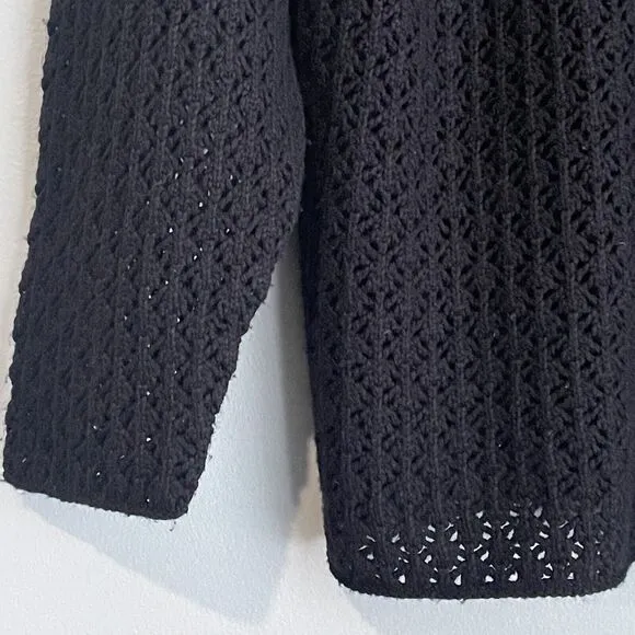 Garnet Hill Silk Cashmere Crochet Sweater Size Small Mock Neck Black Preppy
