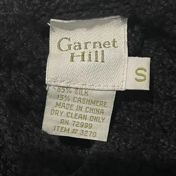 Garnet Hill Silk Cashmere Crochet Sweater Size Small Mock Neck Black Preppy