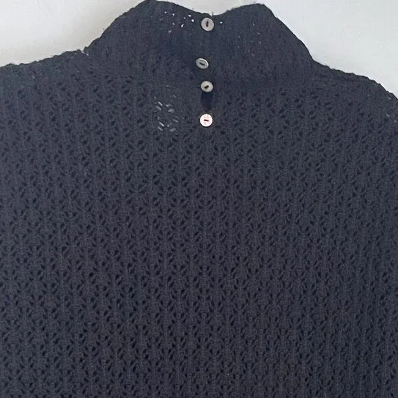 Garnet Hill Silk Cashmere Crochet Sweater Size Small Mock Neck Black Preppy