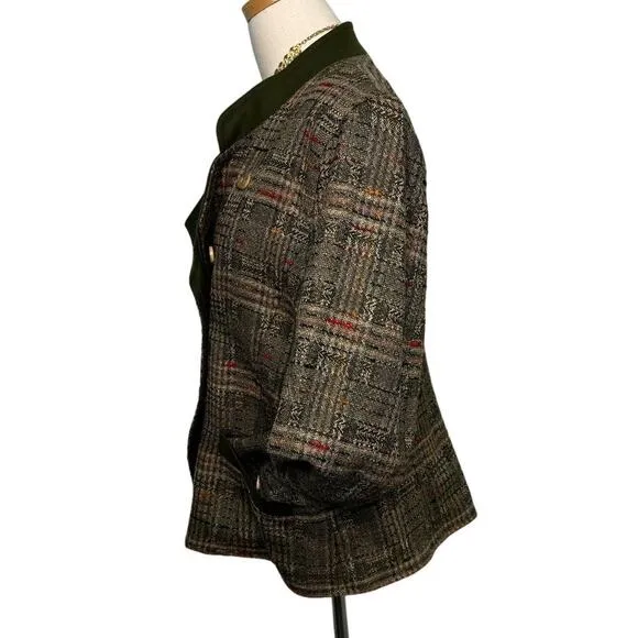 Geiger Austria vintage tweed double breasted blazer jacket olive green size L 12