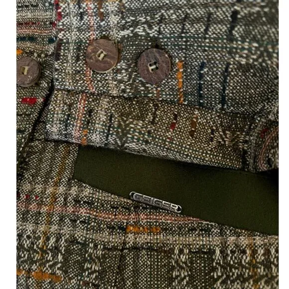 Geiger Austria vintage tweed double breasted blazer jacket olive green size L 12