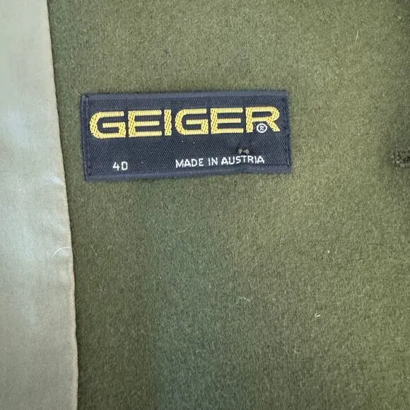 Geiger Austria vintage tweed double breasted blazer jacket olive green size L 12