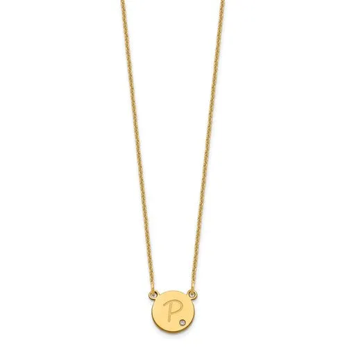 Genuine Diamond Circle Disc with Initial Pendant Necklace