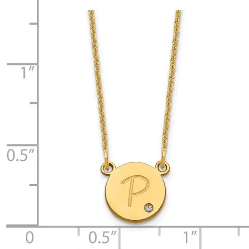 Genuine Diamond Circle Disc with Initial Pendant Necklace