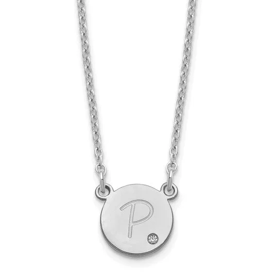 Genuine Diamond Circle Disc with Initial Pendant Necklace