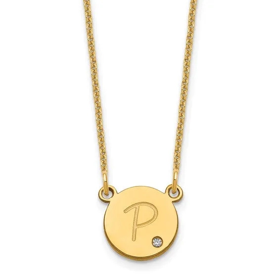 Genuine Diamond Circle Disc with Initial Pendant Necklace