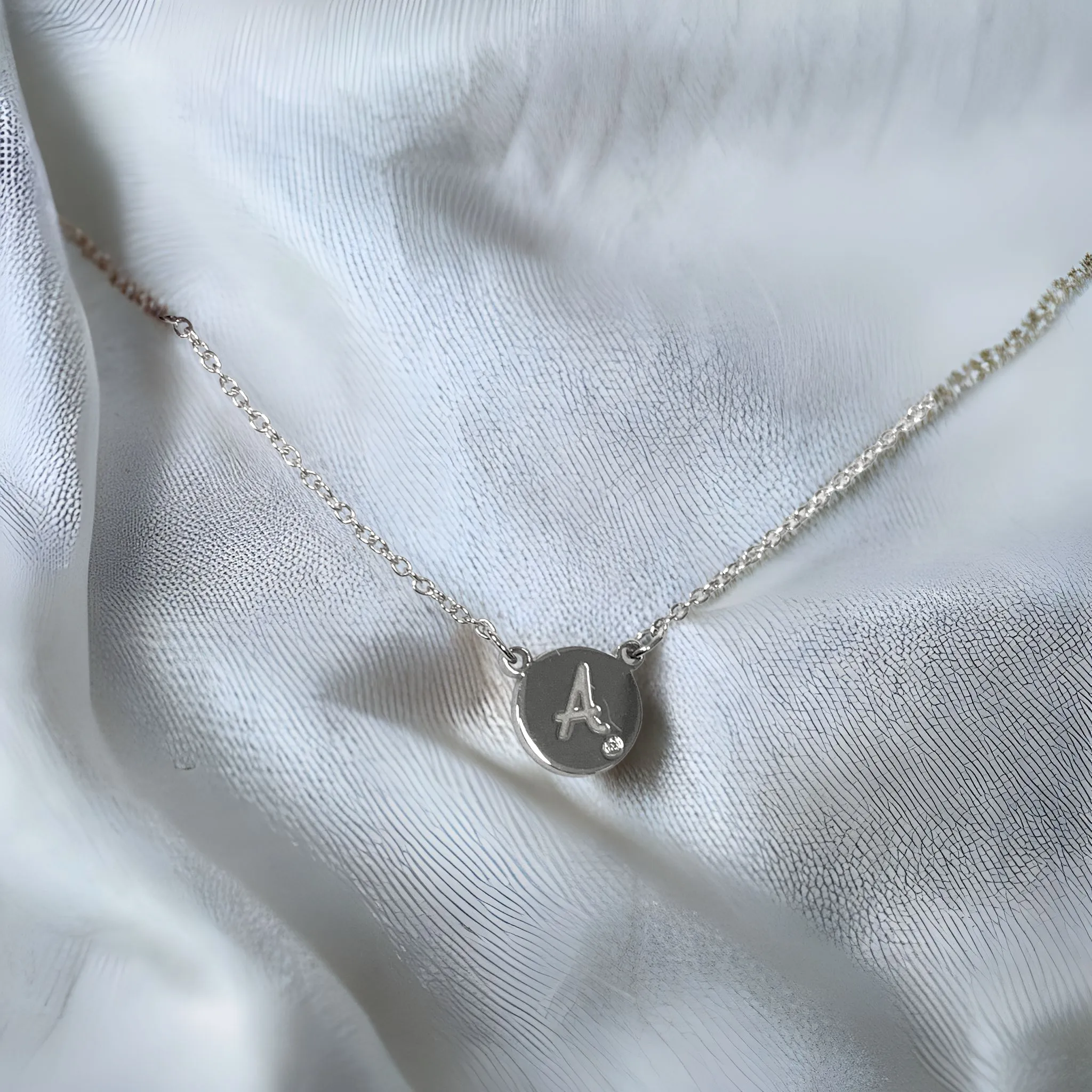Genuine Diamond Circle Disc with Initial Pendant Necklace