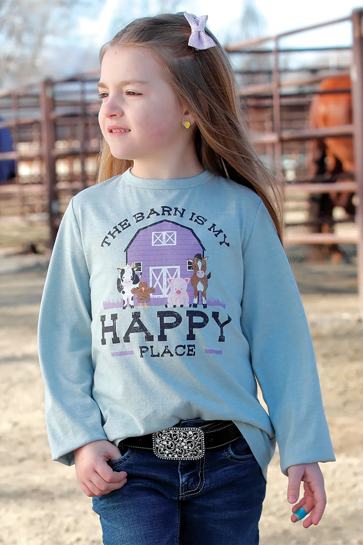 Girls Cruel Girl Mint Green "The Barn is My Happy Place" Long Sleeve Tee Shirt