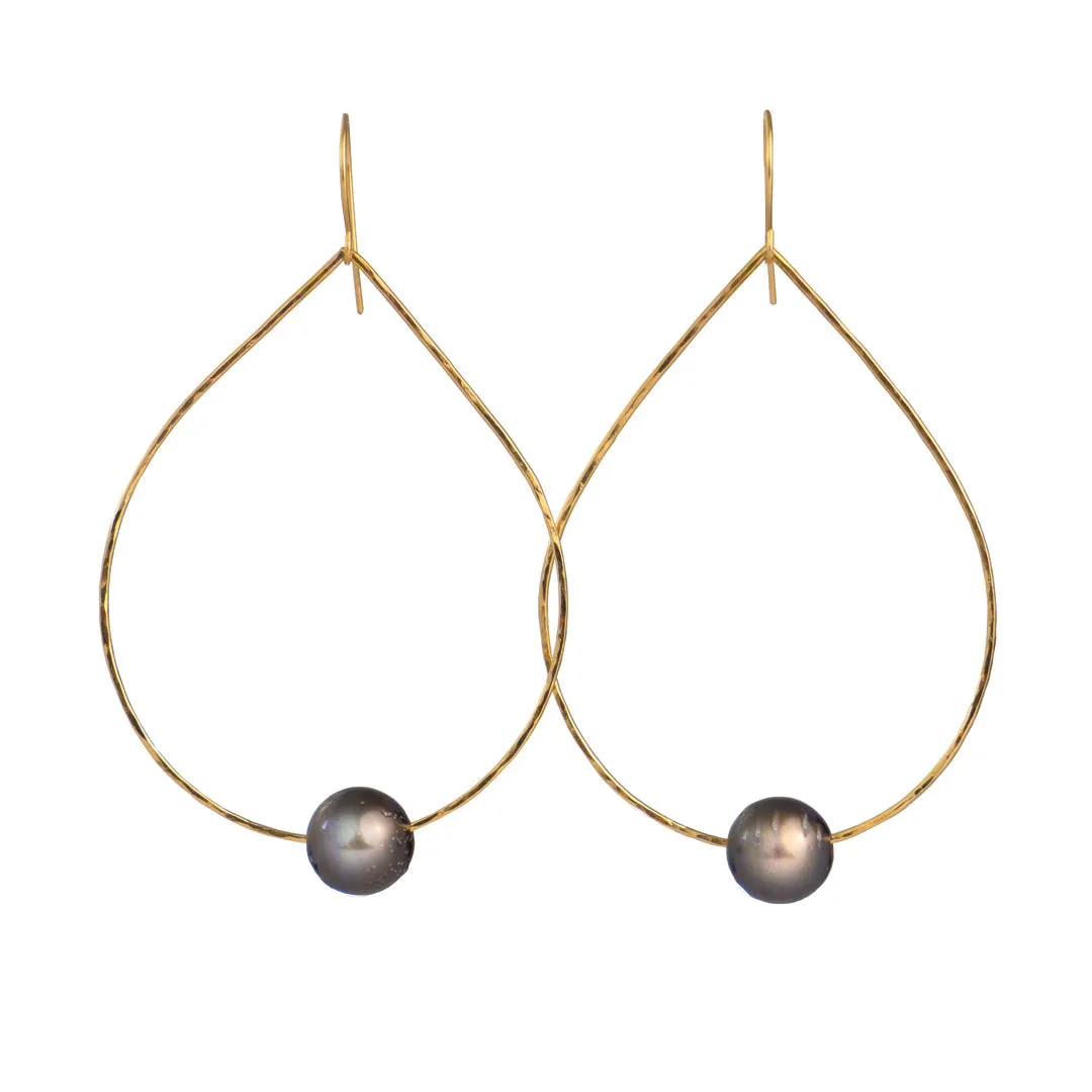 Gold Filled Teardrop Tahitian Pearl Earrings