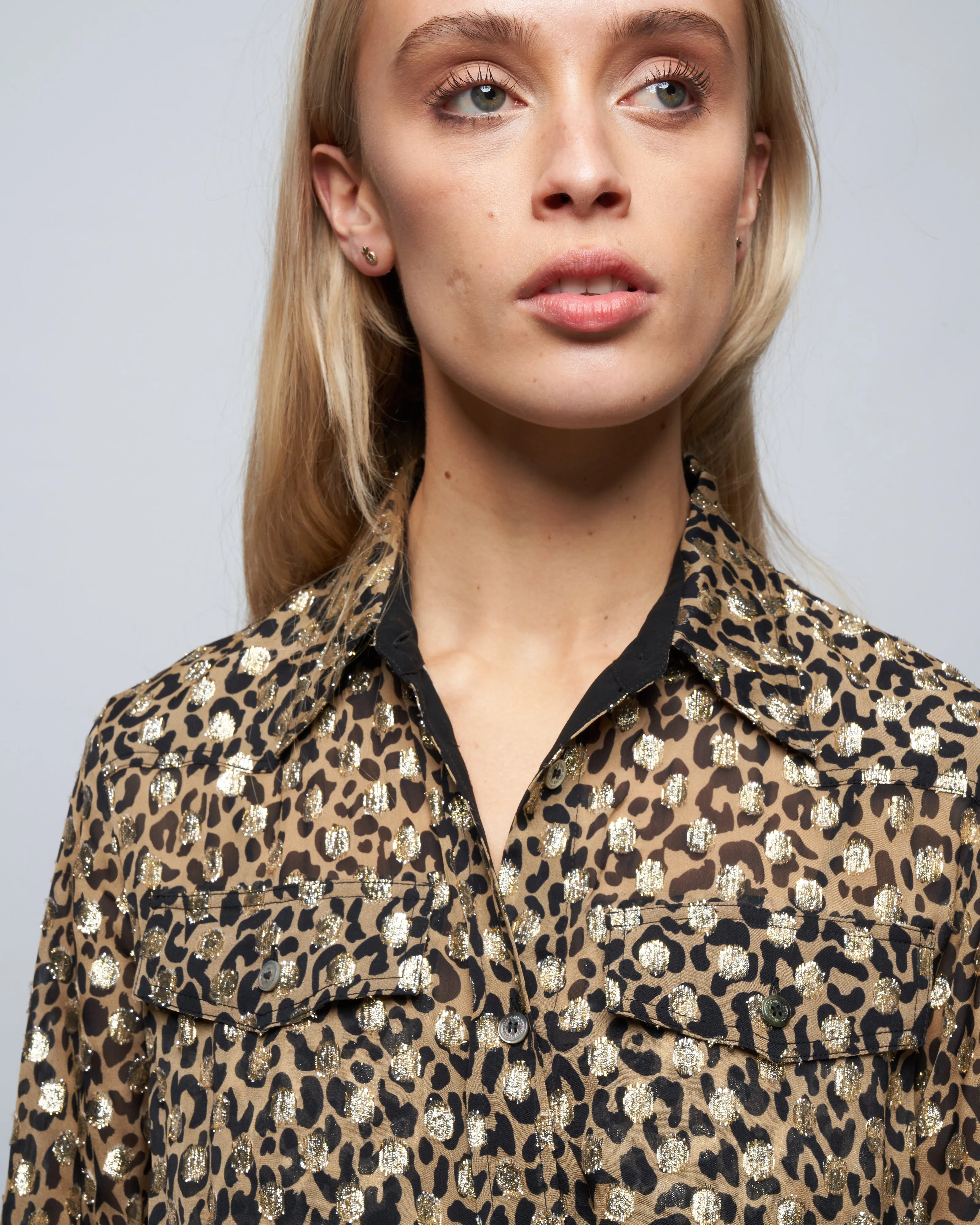 golden chemisier dress leopard print - tannin/black/gold