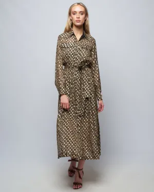 golden chemisier dress leopard print - tannin/black/gold