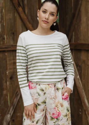 Goondiwindi Cotton 100% Cotton Curved Hem Stripe Long Sleeve T-Shirt - 3 Colours